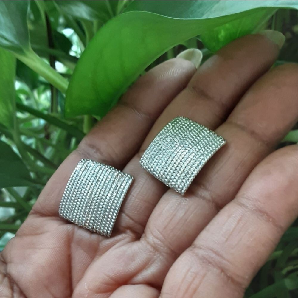 NAPIER Ribbed Silver Tone Square Screw Back Clip On Earrings